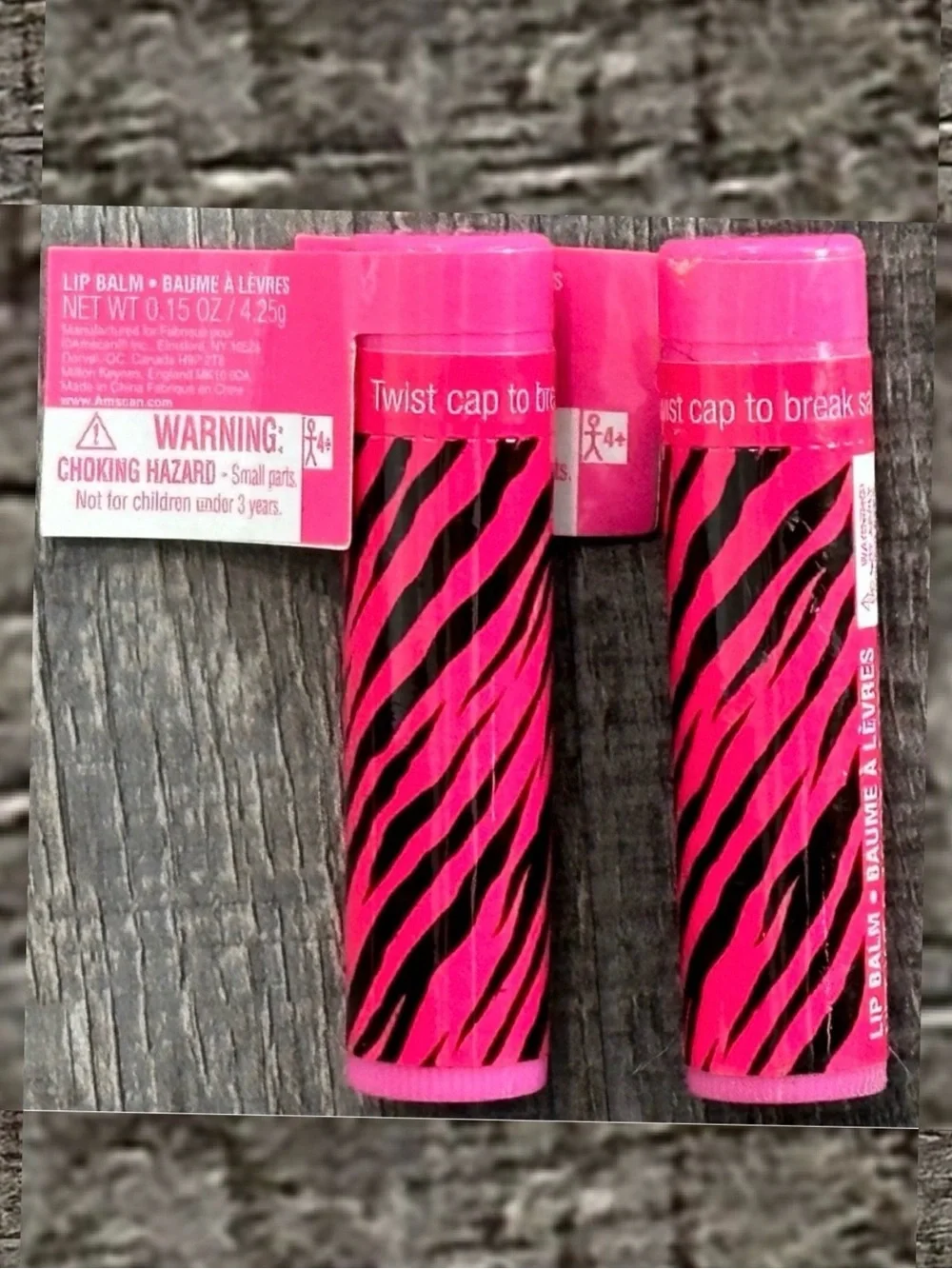 💞 New 2-Pack Pink Zebra Lip Balms